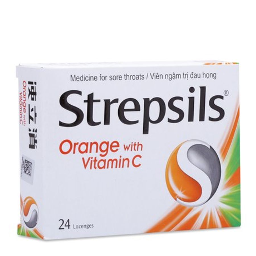 Viên ngậm đau họng Strepsils Orange & Vita C (2 vỉ x 12viên)