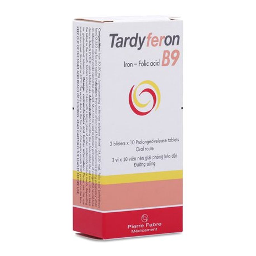 Tardyferon B9 dự phòng thiếu sắt, Acid Folic khi có thai vỉ 10 viên