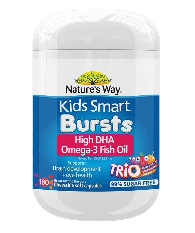 Viên nhai DHA cho bé Nature's Way Kids Smart  Bursts Omega 3 Trio High DHA