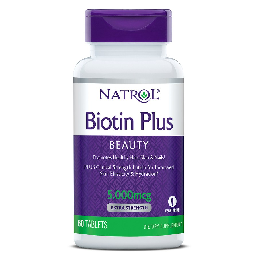 Viên uống dưỡng da tóc móng Natrol Biotin Plus Lutein 5000mcg