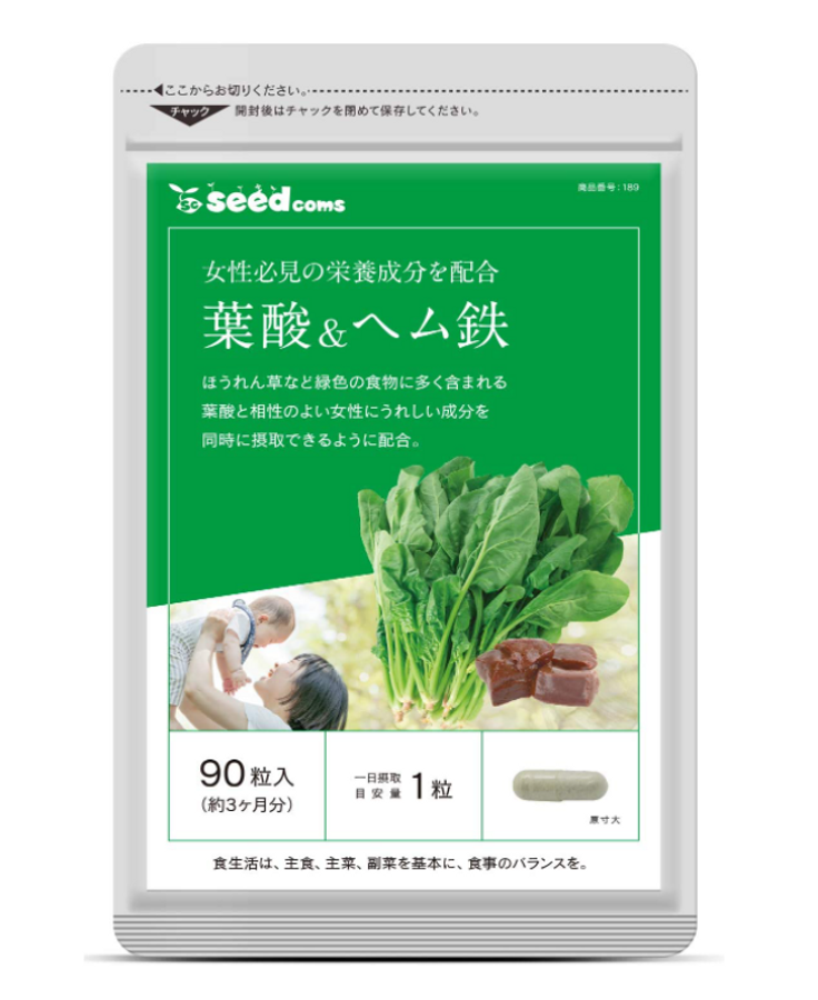 Viên uống Acid Folic và sắt hữu cơ Seedcoms Nhật Bản