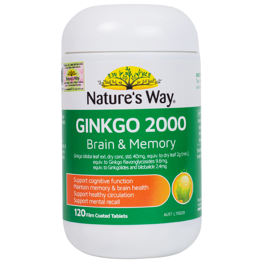 (Hàng công ty) Viên hỗ trợ não bộ Ginkgo 2000 Brain & Memory Nature's Way