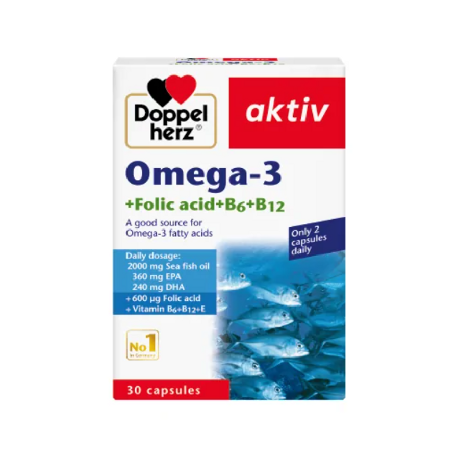 (Hàng công ty) Viên dầu cá Doppelherz Omega-3 + Folic acid + B6 + B12 Đức