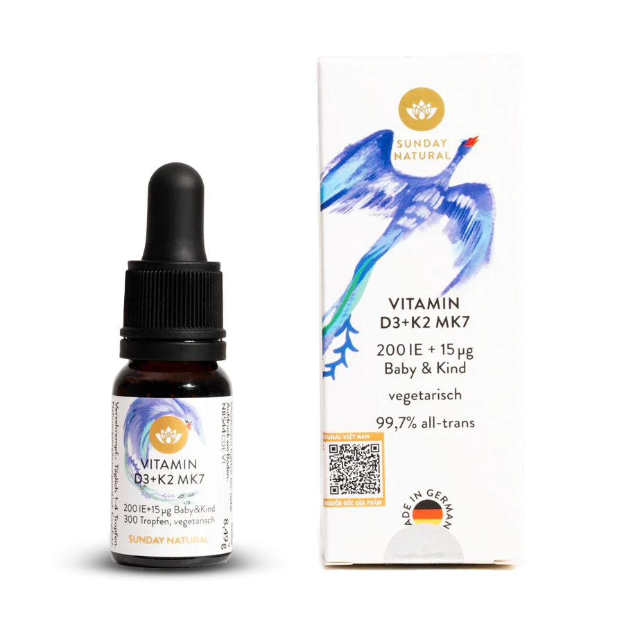 (Hàng nhập khẩu) Vitamin D3 + K2 MK7 200IE Baby&Kind Sunday Natural cho bé