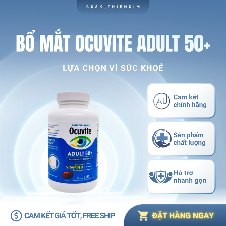 Viên uống bổ mắt Ocuvite 50+ - Tăng cường sức khỏe mắt cho người trên 50 tuổi - Chai 150 viên tiện lợi