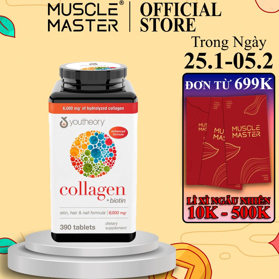 Viên Uống Collagen + Biotin Youtheory 390 Viên - Bổ Sung Đẹp Da, Tóc, Móng, Hỗ Trợ Làn Da Khỏe Mạnh