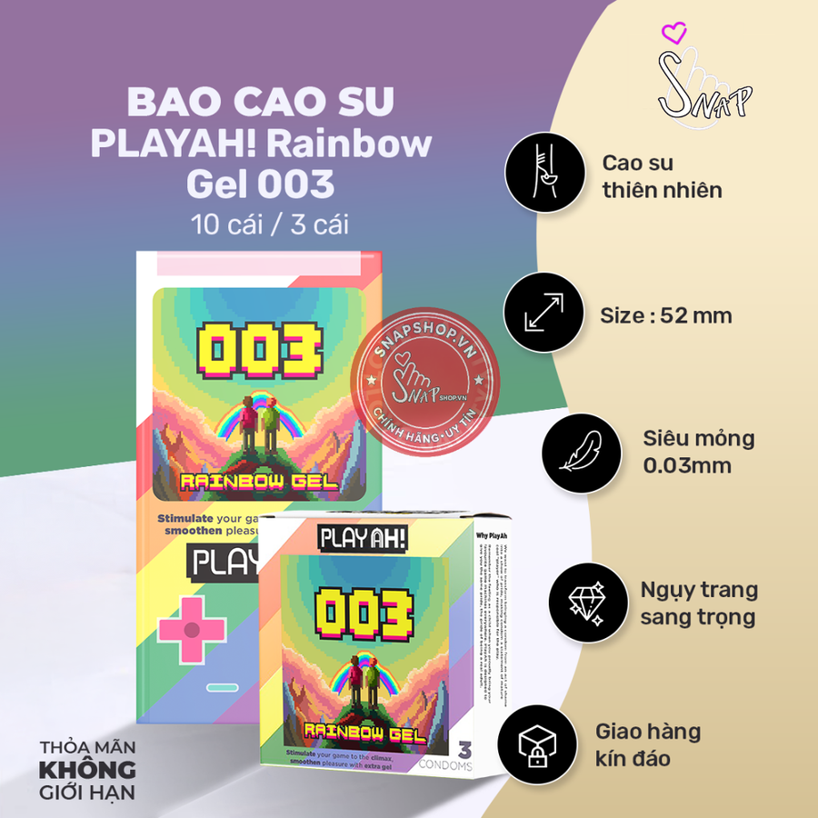 (Snapshop) Bao Cao Su Siêu Mỏng PlayAh Rainbow Gel 003 Chính Hãng
