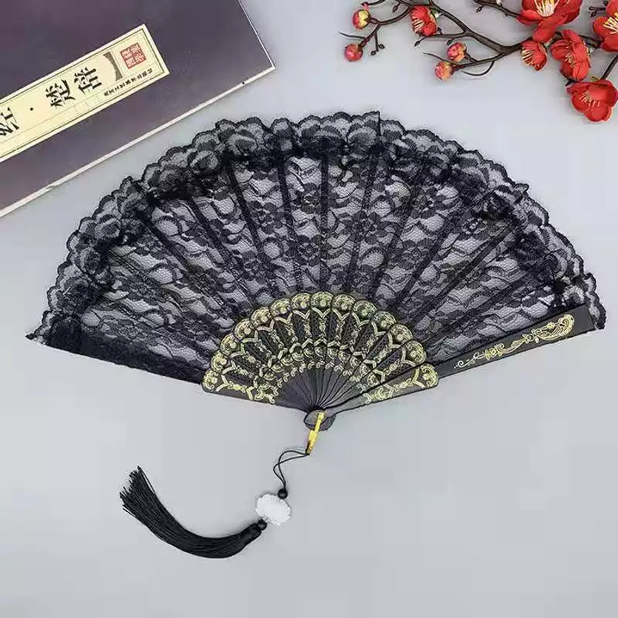 Phụ Kiện Cosplay Dễ Thương Cho Nữ Sexy Gợi Cảm - Quạt Đen + Tua Rua