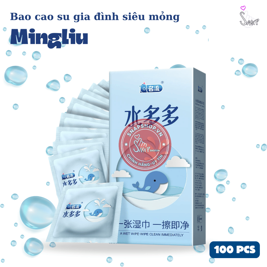 (Snapshop) Bao Cao Su Gia Đình Siêu Mỏng Cá Heo Xanh MingLiu Chính Hãng