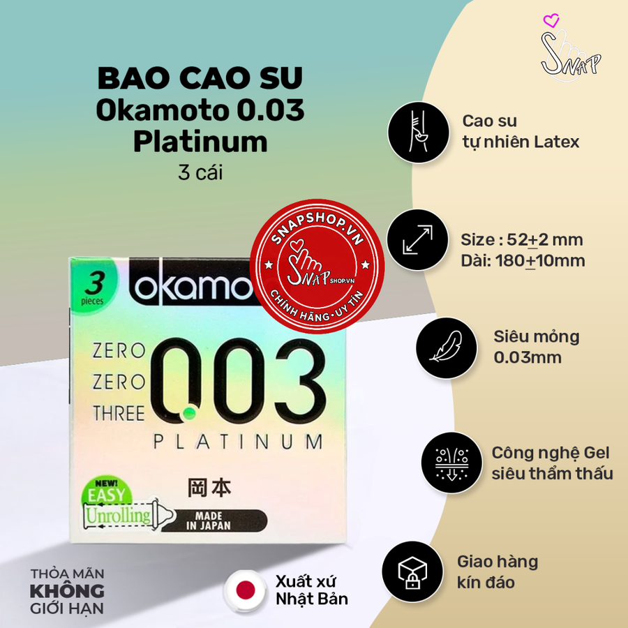 (Snapshop) Bao Cao Su Siêu Mỏng Okamoto 0.03 Platinum Chính Hãng