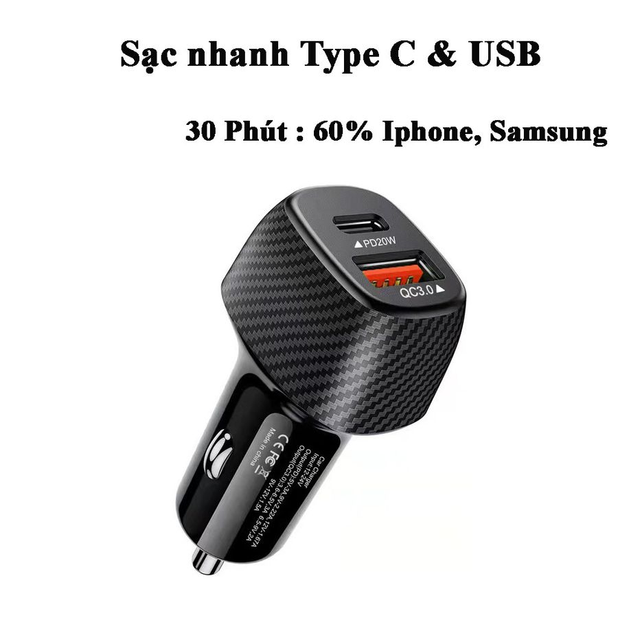 Tẩu sạc nhanh ô tô 38w cho 2 thiết bị đồng thời điện thoại máy tính bảng Samsung I- Phone Sony LG...