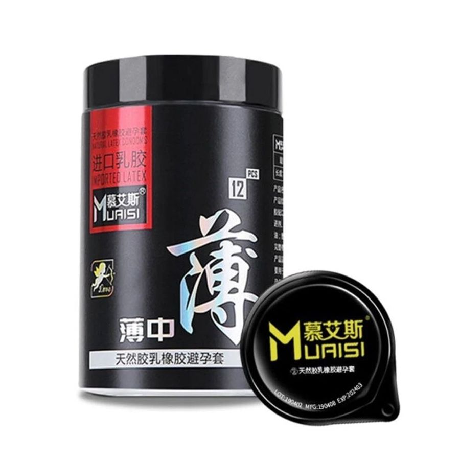 Bao cao su Muaisi Imported Latex Black - Mỏng mịn - Hộp 12 cái 326738