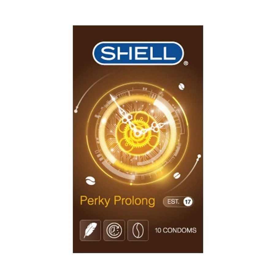 Bao cao su Shell Perky Prolong - Siêu mỏng, kéo dài thời gian, hương cà phê - Hộp 10 cái 327009