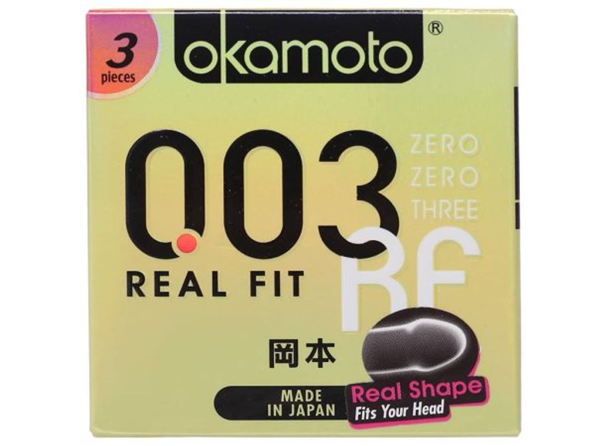 Bao Cao Su Okamoto 0.03 Real Fit Mỏng Với Khả Năng Co Rút Giúp Ôm Sát Hộp 3 cái 330647