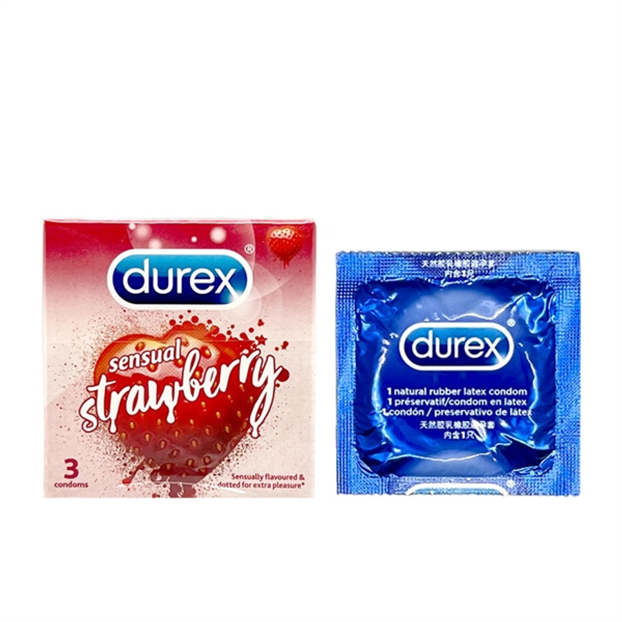 Bao cao su Durex Sensual Strawberry hộp 3 chiếc tăng khoái cảm hương dâu tiêu chuẩn Anh chính hãng giá rẻ tiết kiệm