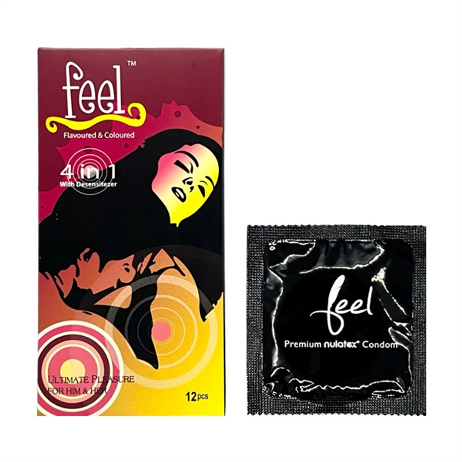 Bao cao su Feel Euphoria 4in1 hộp 12 chiếc kéo dài thời gian hương dâu tiêu chuẩn Malaysia chính hãng giá rẻ tiết kiệm