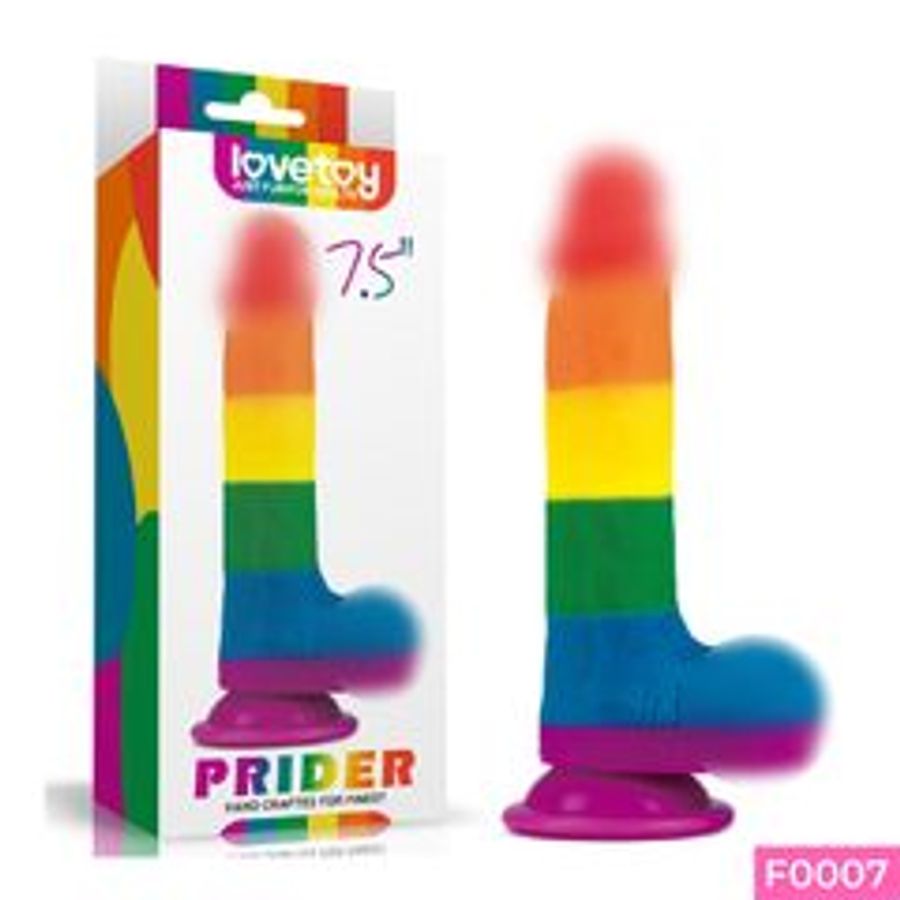 Dương vật giả dính tường Lovetoy Prider có bìu uốn cong đa chiều đa sắc 7.5