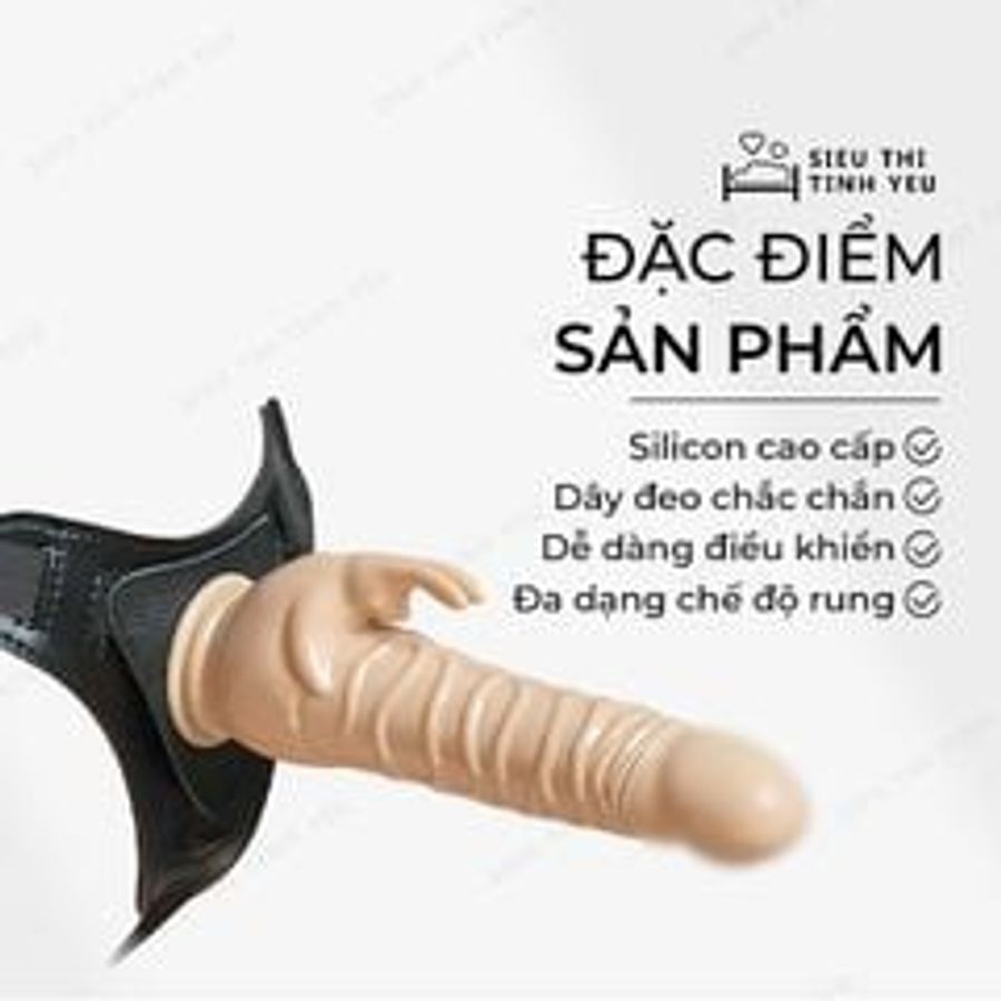 Dương vật giả có dây đeo Aphrodisia Harness Rabbit Dong Cao Cấp 10 chế độ rung dùng pin