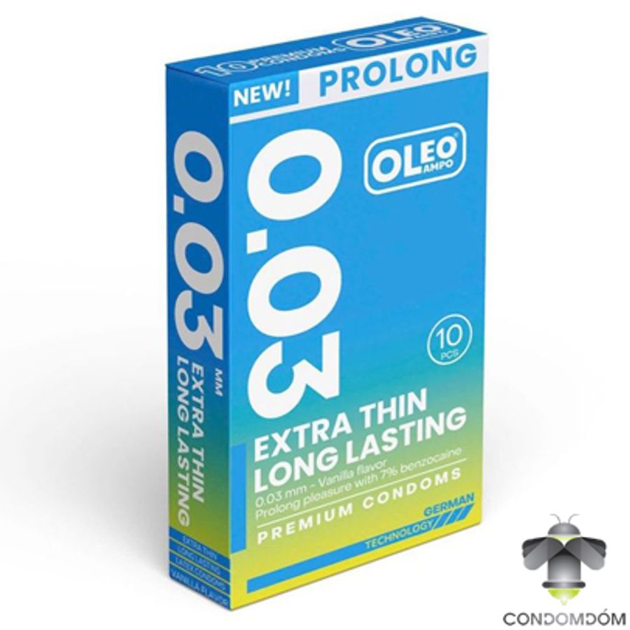 [Free Ship] Bao cao su Oleo 0.03 Prolong cực siêu mỏng, kéo dài thời gian, hương vanilla hộp 10 chiếc