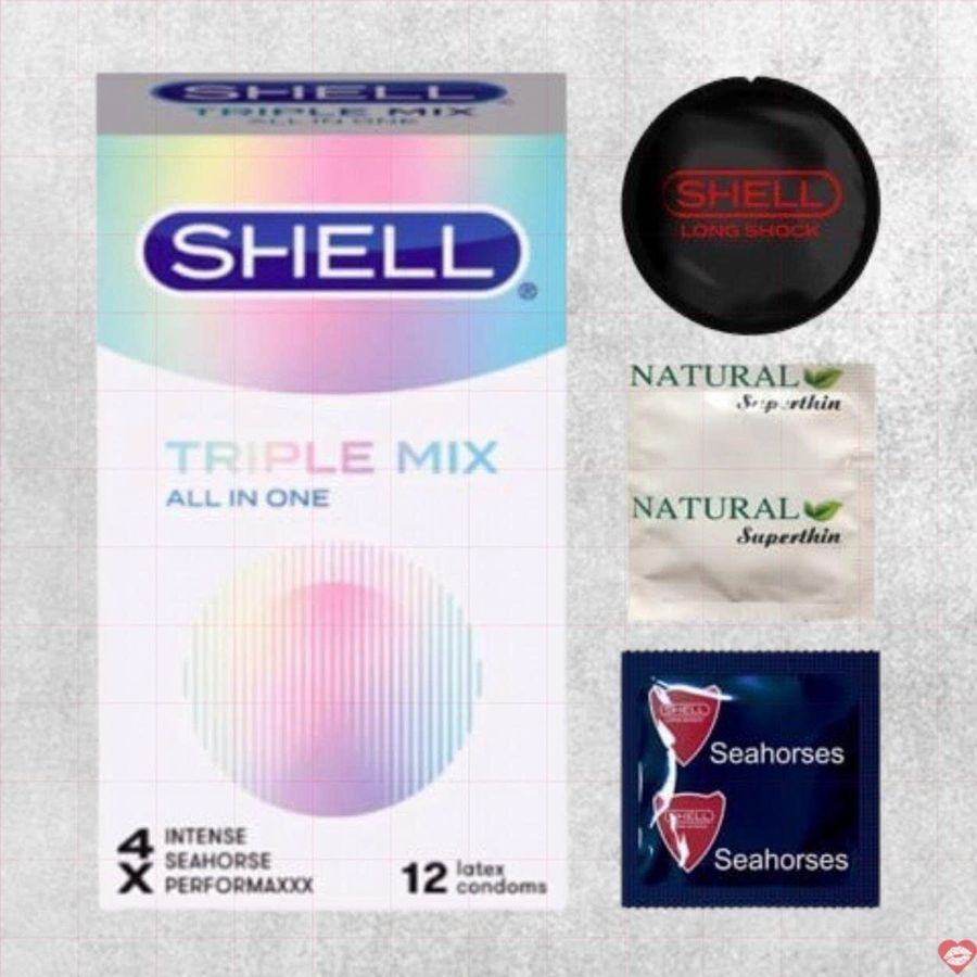 Bao cao su Shell Triple Mix gân gai siêu mỏng kích thích mát lạnh