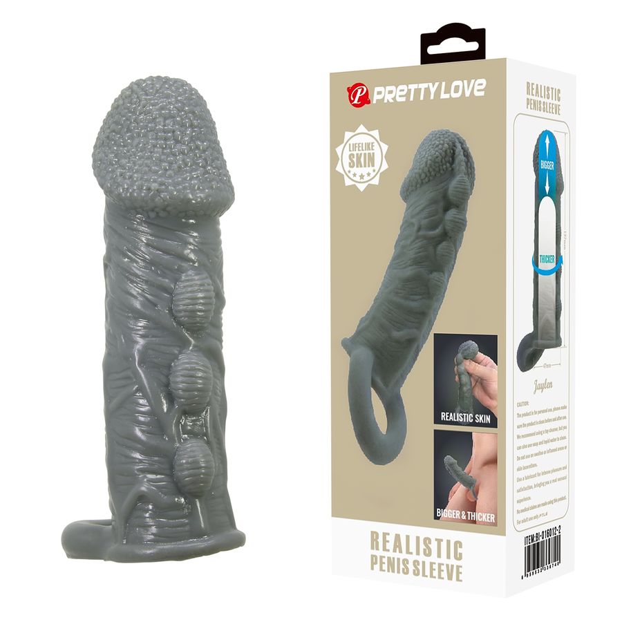 Bao Cao Su Đôn Dên Hỗ Trợ Tăng Khoái Cảm Nam Nữ Pretty Love REALISTIC PENIS SLEEVE Màu Chì Chính Hãng 354125