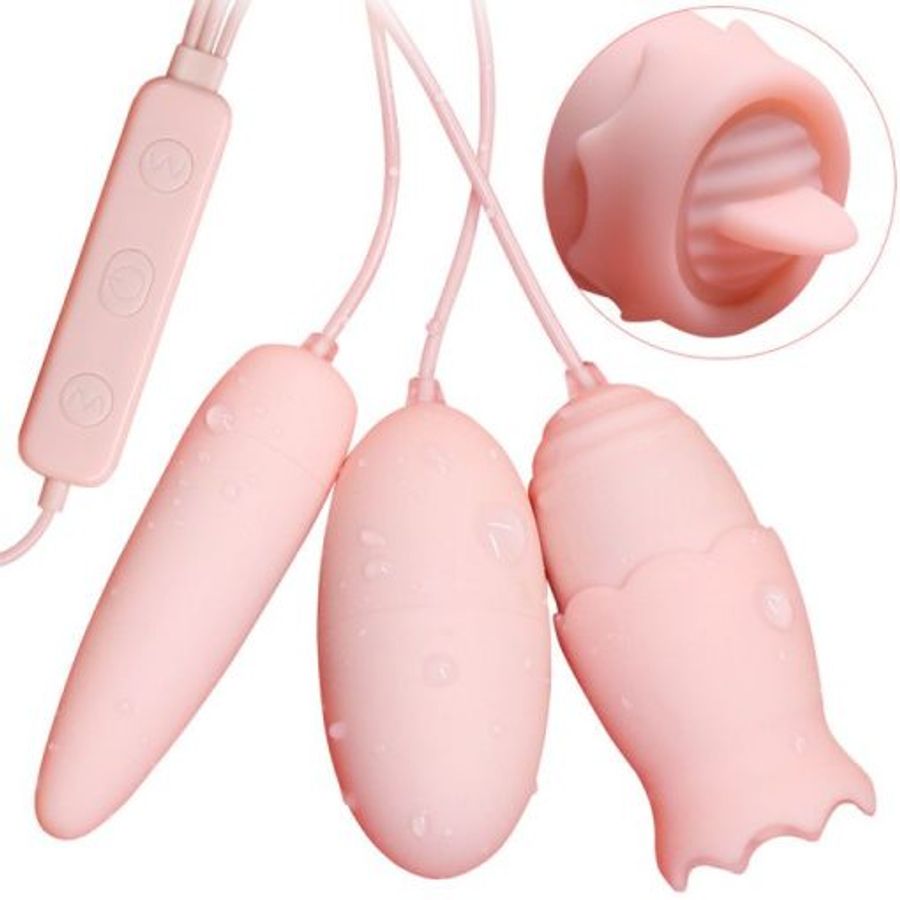 Bộ trứng rung 3 đầu có lưỡi liếm siêu kích thích