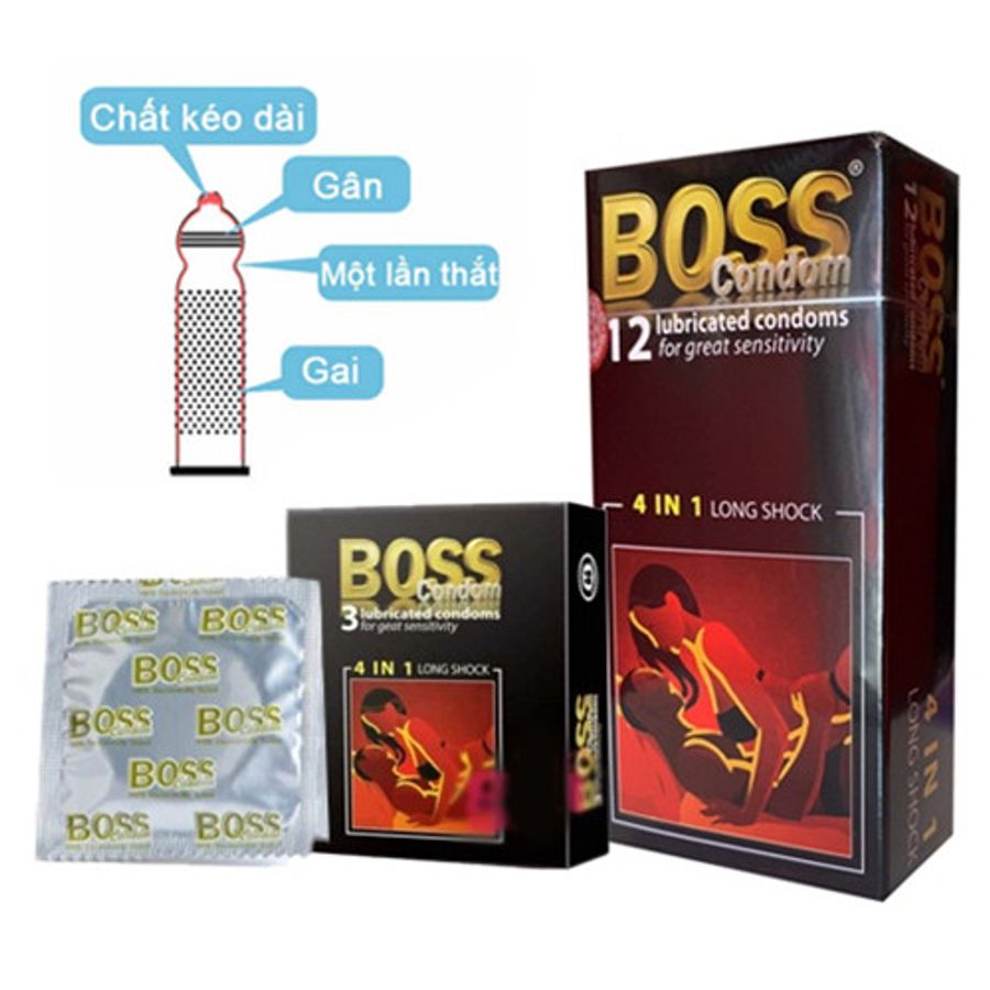 Bao cao su Boss 4 in 1 – Kéo dài thời gian có gân gai (hộp 12c)
