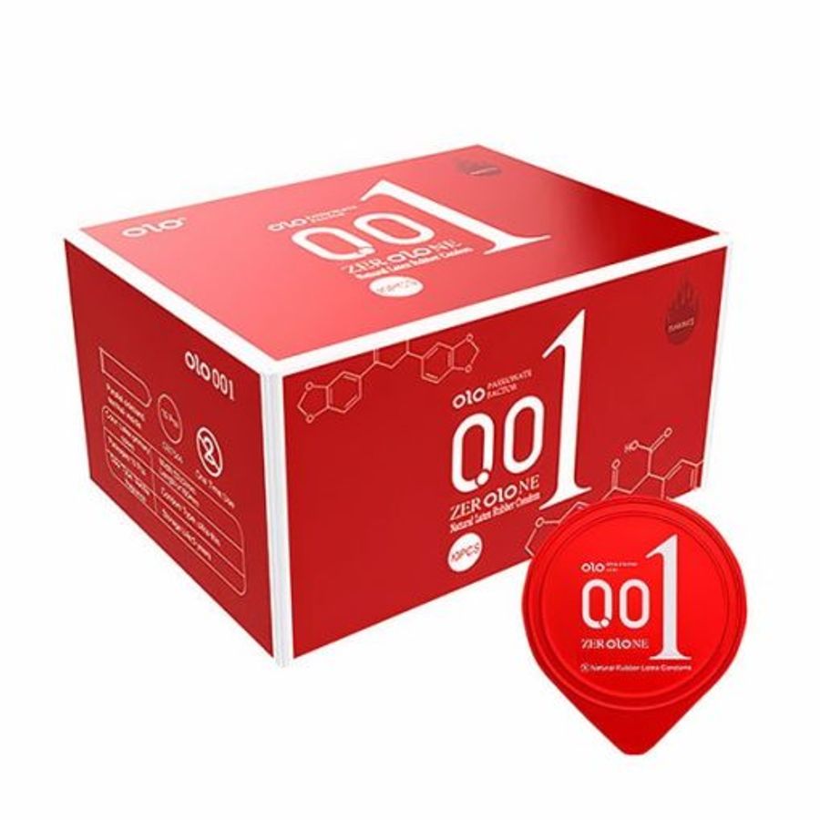 Bao cao su Olo đỏ 001mm siêu mỏng, nóng ấm – Hộp 10 cái
