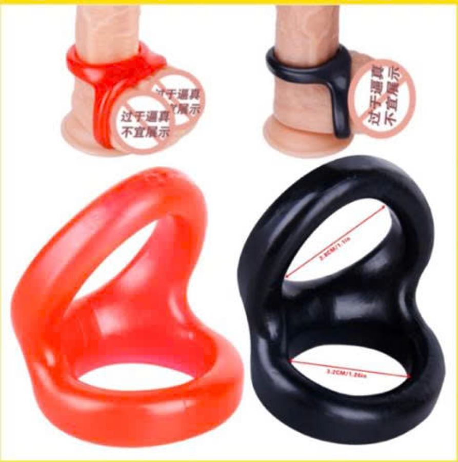 Vòng đeo dương vật tinh hoàn đôi silicone đen đỏ