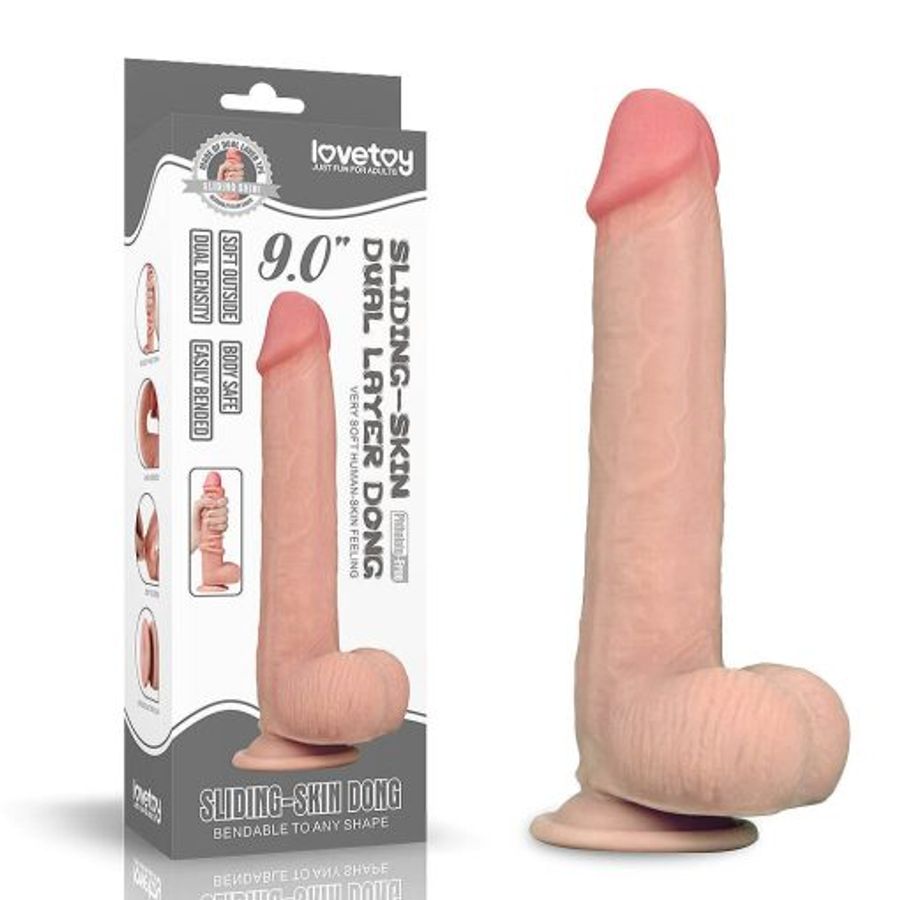 Dương Vật Giả Dildo Lovetoy 9.0″ Sliding Skin Dual Layer Dong – Màu da 365654