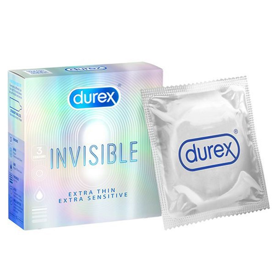 Bao cao su DUREX Invisible Extra Thin Extra Sensitive siêu mỏng, vừa vặn và ôm sát (hộp 3 cái)
