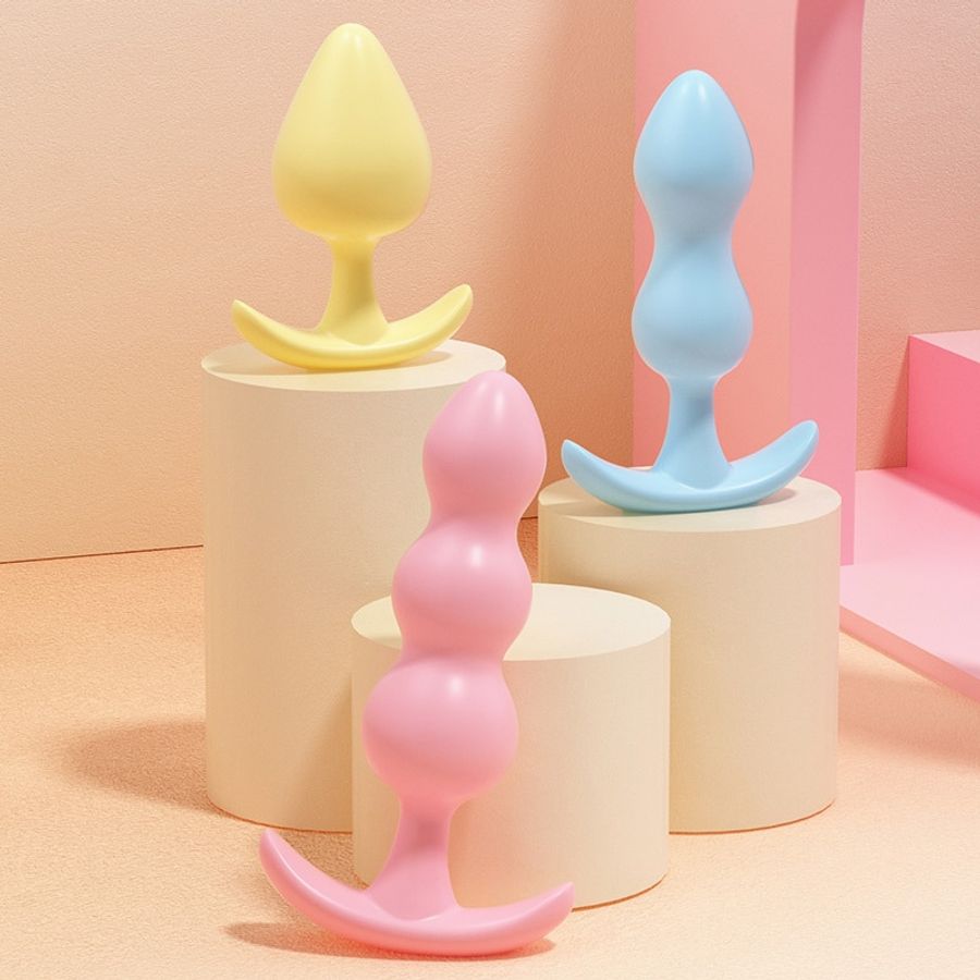 Phích ghim âm đạo và hậu môn BỘ 3 cái đủ màu BUTT PLUG CHỮ T MIZZZEE cao cấp chính hãng