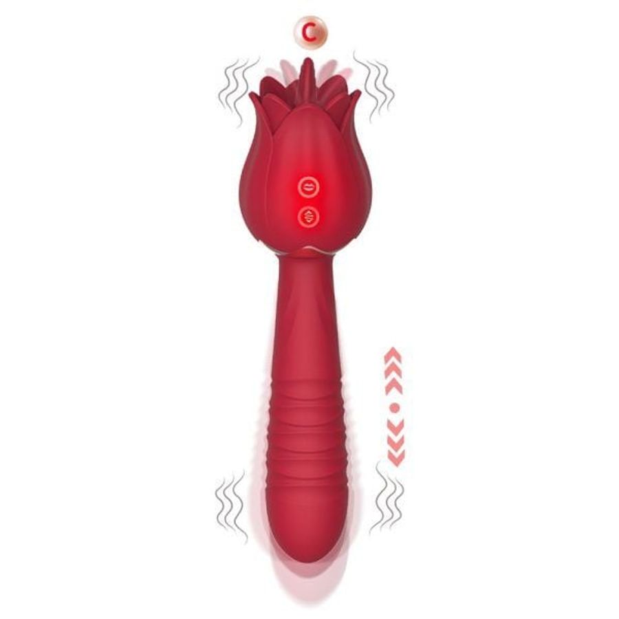 Dương Vật Lưỡi Liếm Hình Bông Hồng Rung Thụt 7 Chế Độ - Sạc Điện Chính Hãng