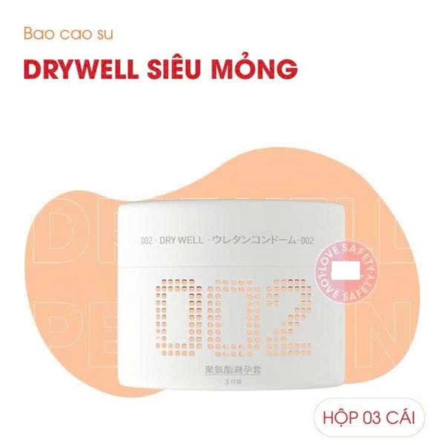 Bao Cao Su Siêu Mỏng Drywell 0.02 - Hộp 3 Cái