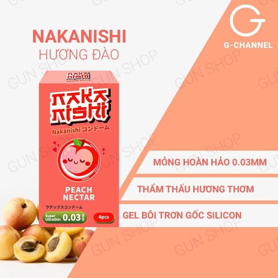 Bao cao su Nakanishi - Siêu mỏng 0.03mm - Hương đào - Hộp 4 cái 378259