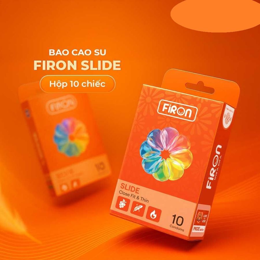 Bao cao su Firon Slide - Siêu mỏng, chống tuột, hương trái cây - Hộp 10 cái cao cấp chính hãng