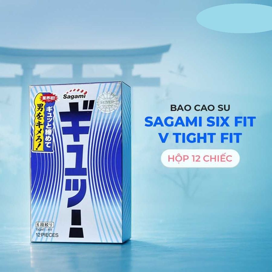 Bao cao su Sagami Six Fit V Tight Fit - Thiết kế 6 lần lượn sóng, siêu mỏng - Hộp 12 cái cao cấp chính hãng