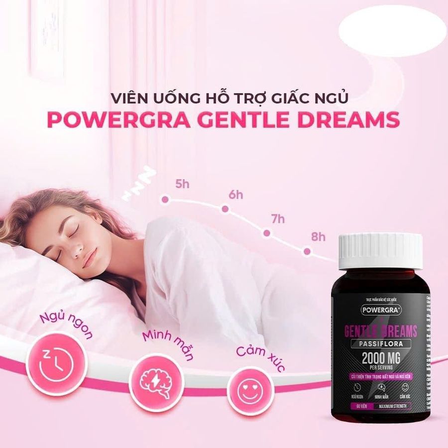 Viên uống cải thiện giấc ngủ Powergra Gentle Dreams - Hỗ trợ giảm stress và ngủ ngon hơn - Hộp 60 viên chất lượng cao