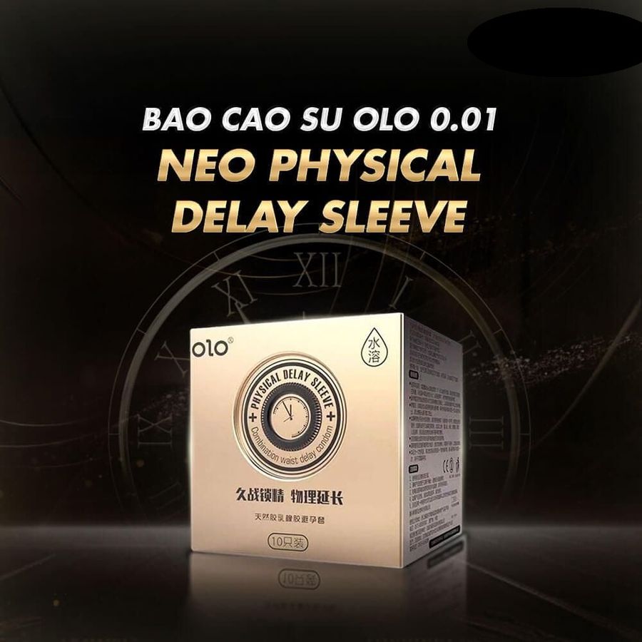 Bao cao su OLO 0.01 Neo Physical Delay Sleeve - Siêu mỏng, gân gai, kéo dài thời gian, tăng nhiệt độ - Hộp 10 cái 378237