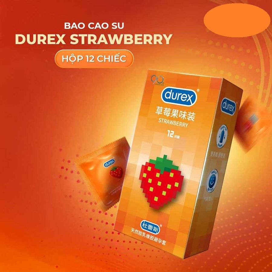 Bao cao su Durex Strawberry Hương dâu 56mm Hộp 12 cái cao cấp chính hãng