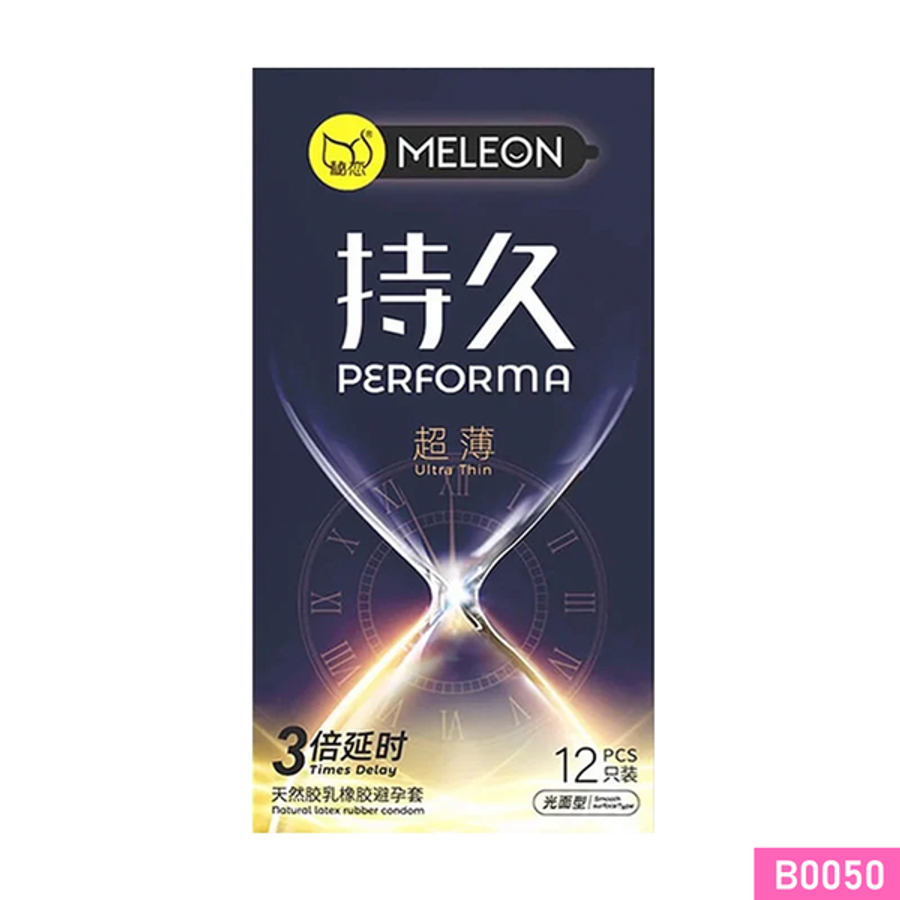 Bao cao su Meleon Performa Ultra Thin kéo dài thời gian siêu mỏng Hộp 12 cái 382546