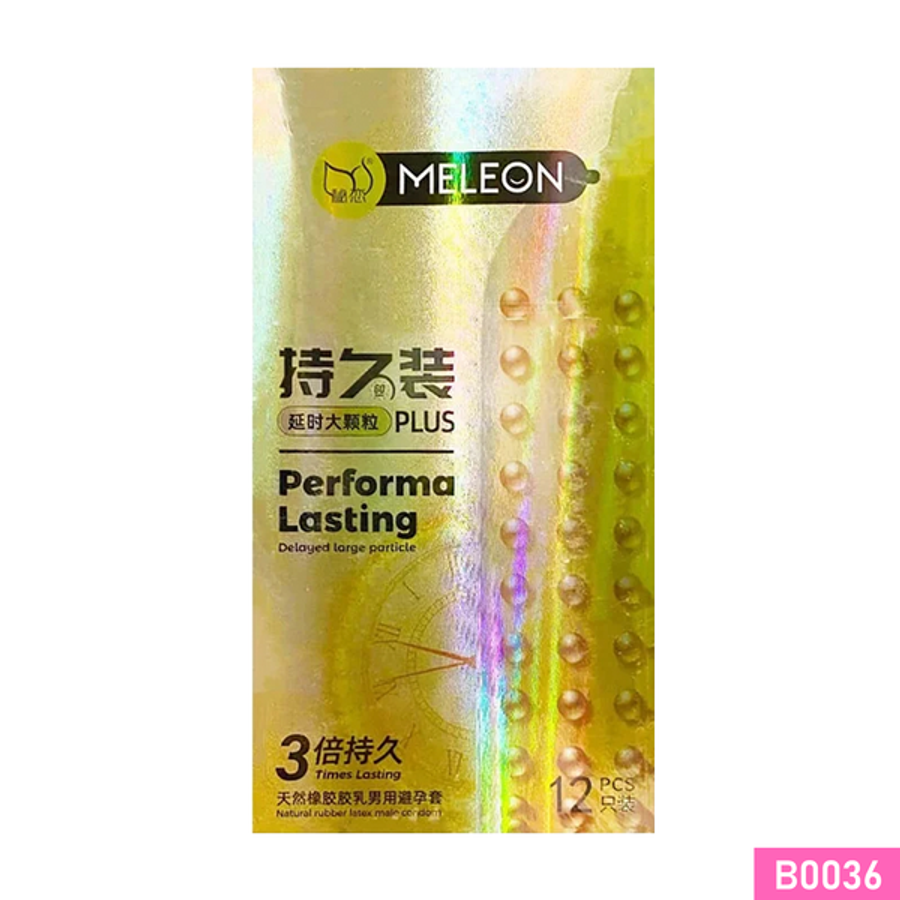 Bao cao su Meleon Performa Lasting Plus 3 Times mình gai hạt nổi lớn Hộp 12 cái 382551