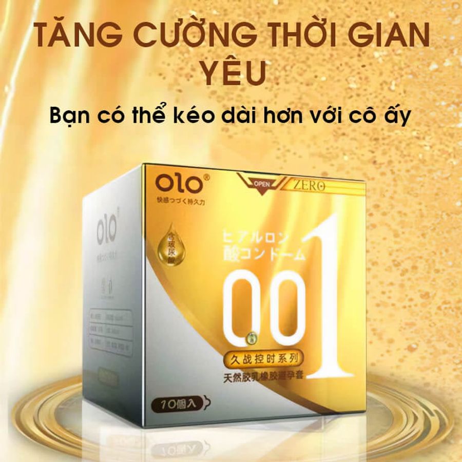 Bao cao su OLO 0.01 Zero Vàng siêu mỏng mình gai hạt nổi nhỏ kéo dài thời gian Hộp 10 cái  382508