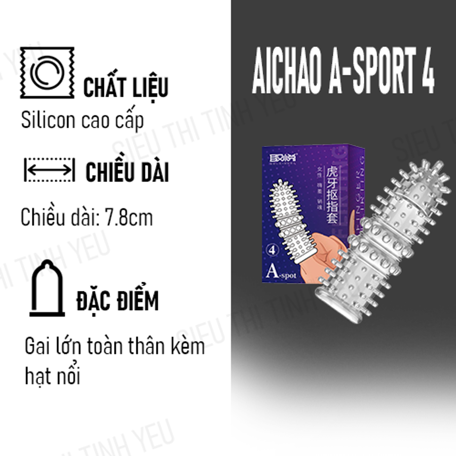 (Có Video)Bao cao su ngón tay Aichao A-Spot 4 có gai lớn toàn thân kèm hạt nổi