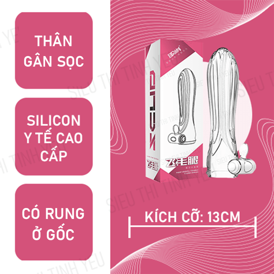 (Có Video) Bao cao su Aichao dài 13cm gân sọc có rung ở gốc dùng pin
