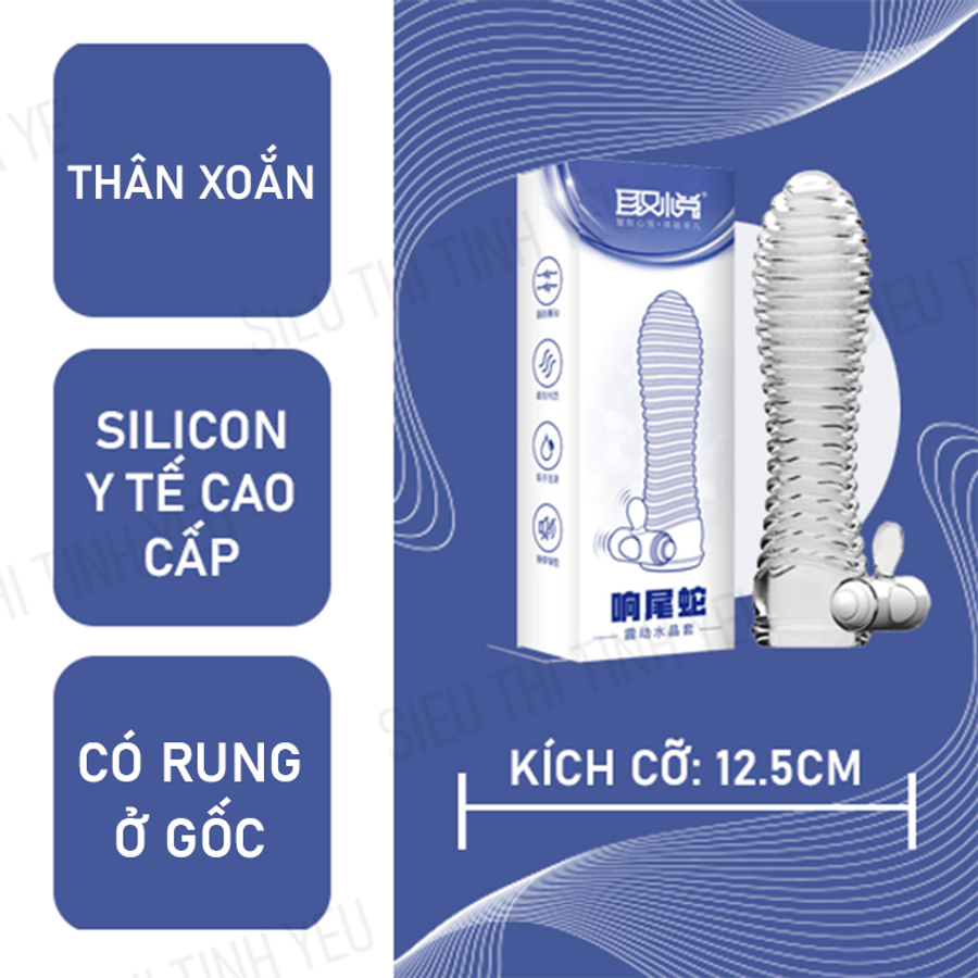 (Có Video) Bao cao su Aichao dài 12.5cm thân xoắn có rung ở gốc