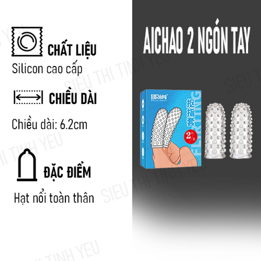 (Có Video) Bao cao su 2 ngón tay dài Aichao có hạt nổi toàn thân