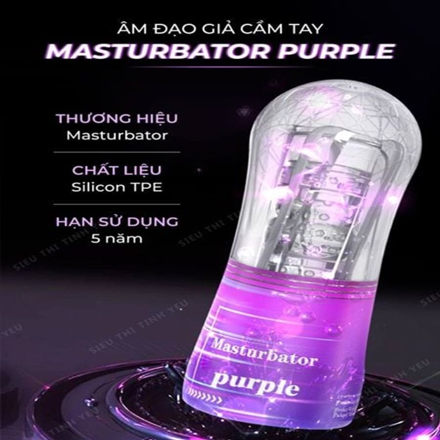Cốc Âm đạo giả cầm tay trong suốt nhỏ gọn tiện dụng Masturbator Purple