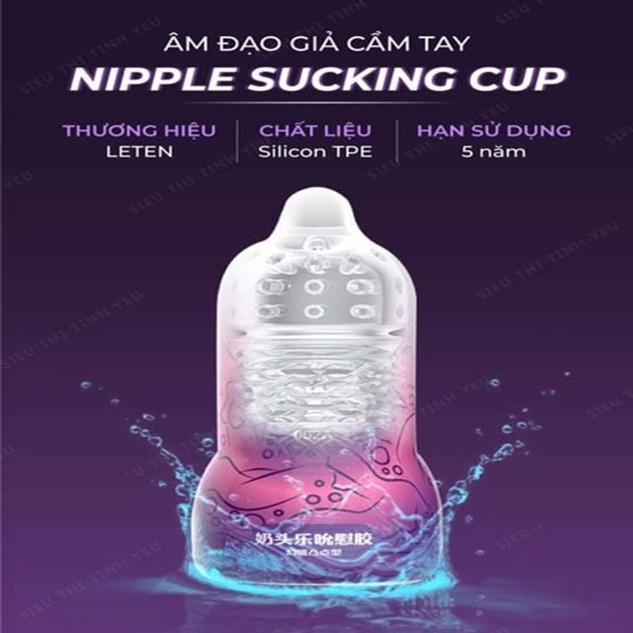 Âm đạo giả cầm tay Leten Nipple Sucking Cup Purple mini hình núm vú trong suốt 383511