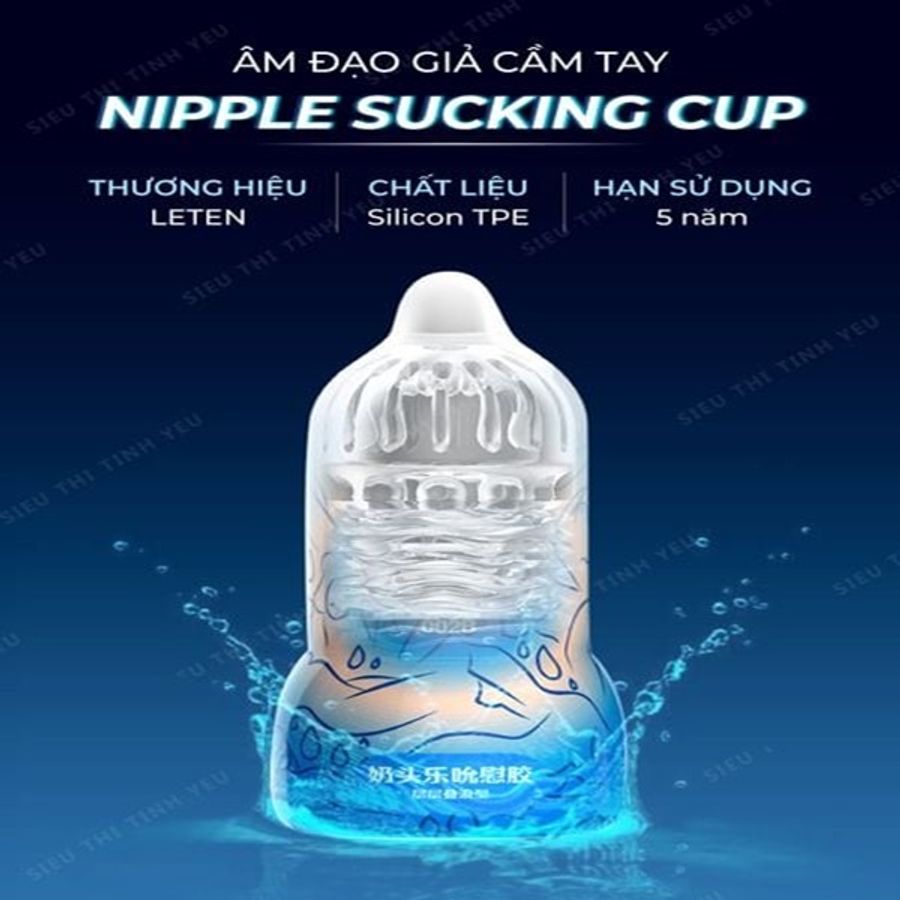 Âm đạo giả cầm tay Leten Nipple Sucking Cup Blue Mini hình núm vú trong suốt 383525